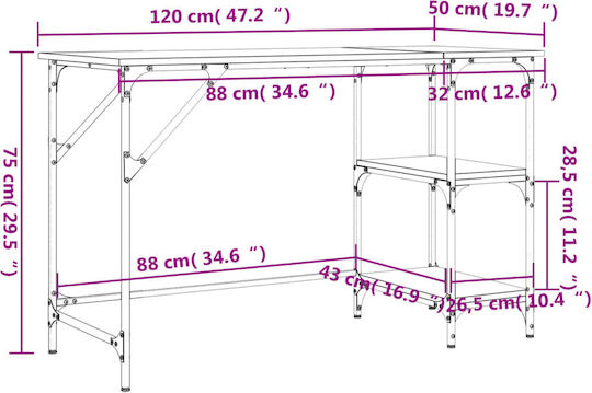 Desk Wooden Gray with Metal Legs 120x50x75cm