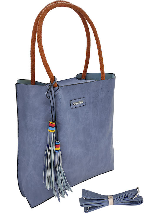 Gift-Me Set Leather Women's Bag Shopper Shoulder Blue