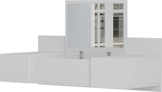 Wandmontage Schminktisch Schlafzimmer Linde Holz Weiß mit Spiegel 100x39x33cm