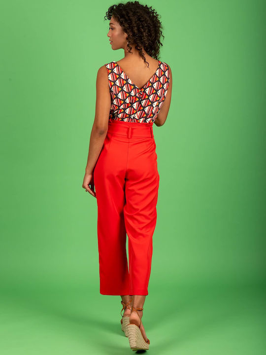 Women's High-waisted Chino Trousers Slim Fit Red