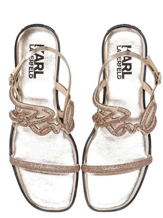 Women's Flat Sandals with Strap in Gold Color