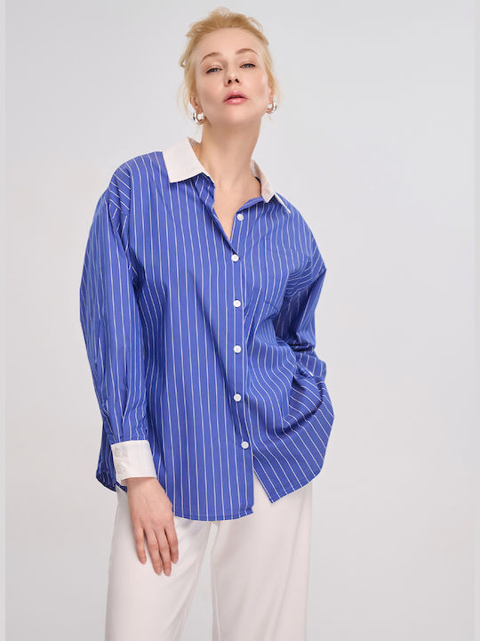 Lara Dee Women's Striped Long Sleeve Shirt Blue