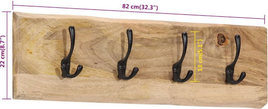 vidaXL Κρεμάστρα Τοίχου Ξύλινη 4 Θέσεων Μπεζ 82x7x22cm