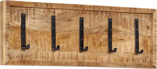 vidaXL Wooden Wall Hanger 5 Hooks Brown 80x5.5x25cm