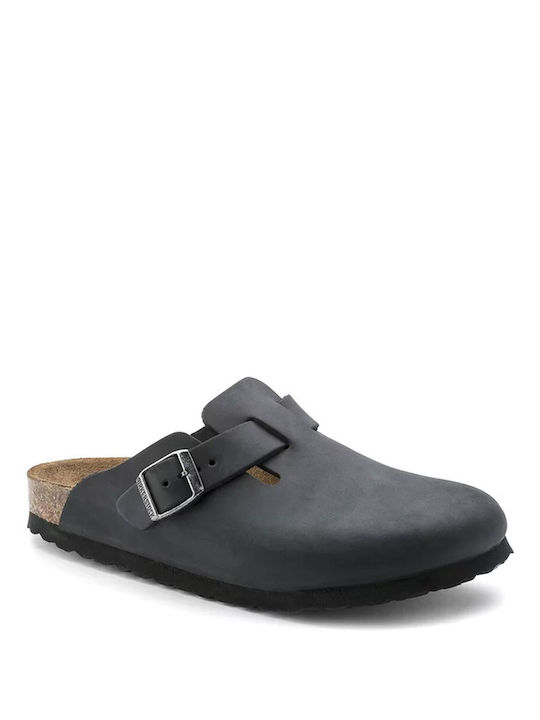Boston Oiled Leather Зимни мъжки чехли Черен Тясна Fit