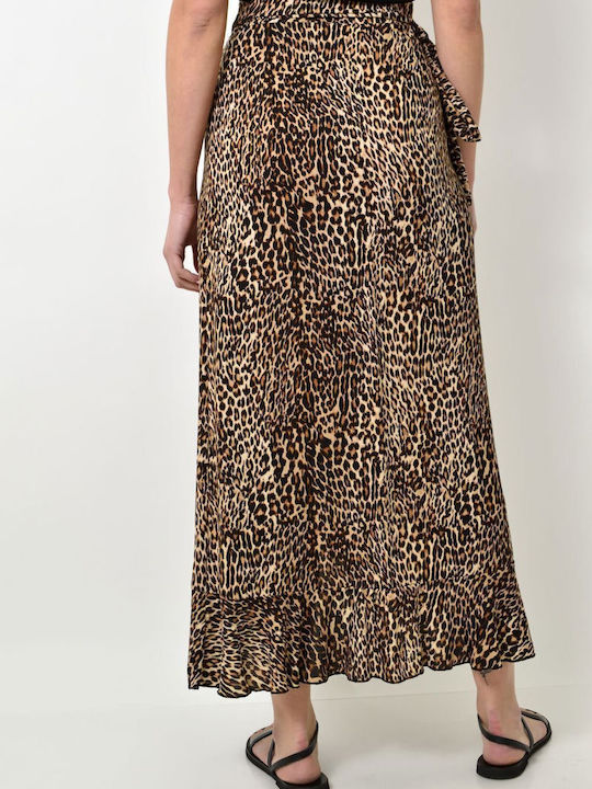 First Woman Maxi Envelope Skirt Leopard in Brown color