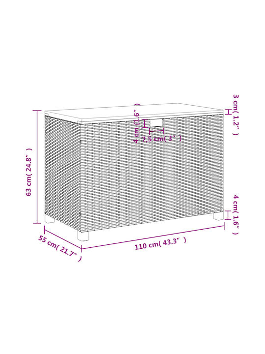 vidaXL Außenlagerbox Rattan Schwarz L110xB55xH63cm