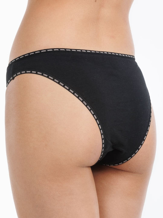 Slip din bumbac PEI cu chenille colorat pe elastic Negru