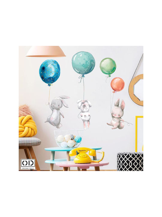 Decorative Sticker With Self-Adhesive For Wall And Furniture Decor Bunnies With Helium Balloons Multicolor Original Deals