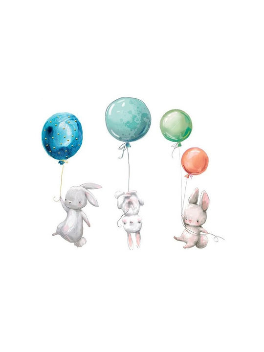 Decorative Sticker With Self-Adhesive For Wall And Furniture Decor Bunnies With Helium Balloons Multicolor Original Deals