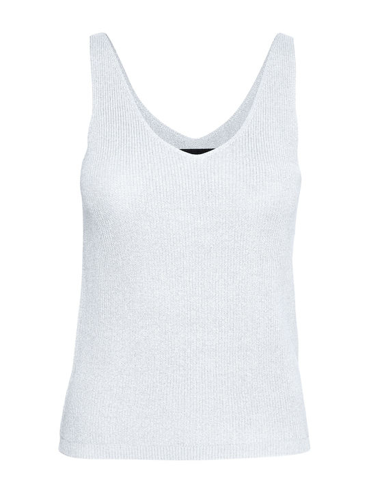 Snow Women's Blouse Sleeveless with V Neckline White