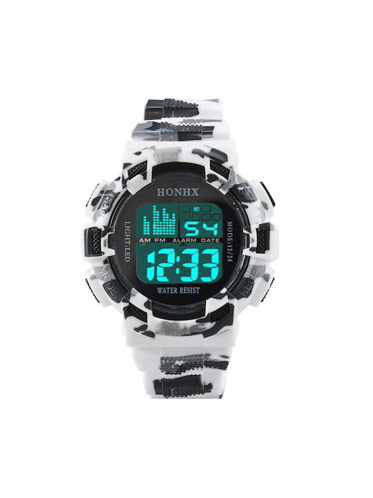 Honhx Digital Watch Chronograph Battery with White Rubber Strap