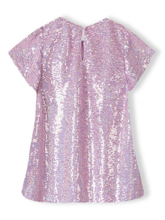 Minoti Girls Dress with Sequins Short Sleeve Pink