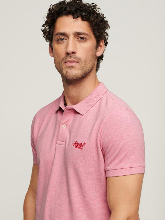 Superdry Ανδρική Μπλούζα Polo Ροζ