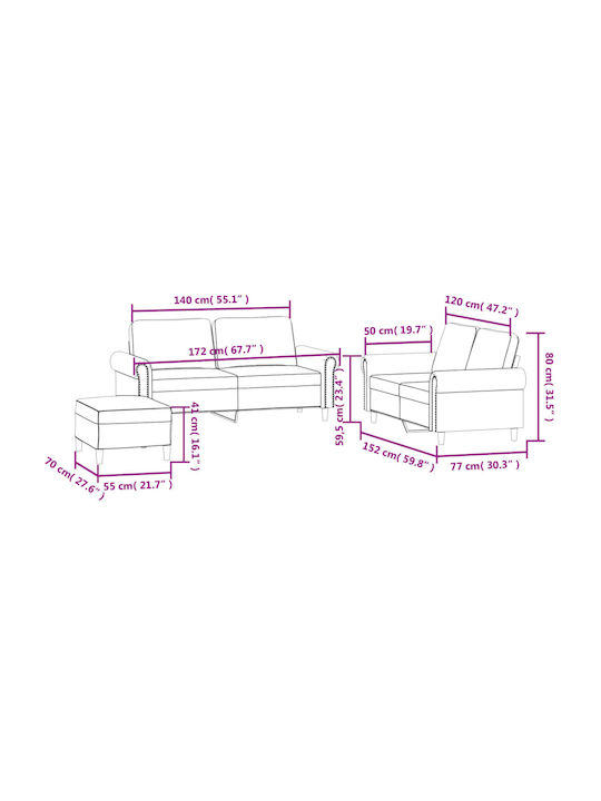 Living Room Furniture Set 2-Seater & 2-Seater & Stool Yellow
