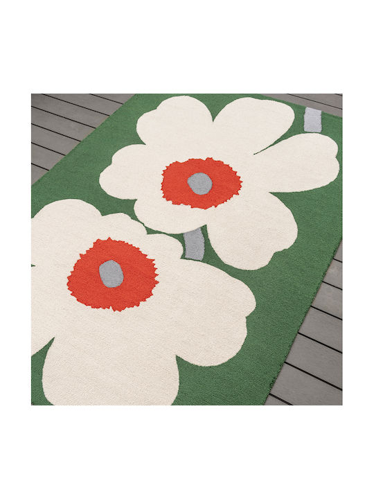 Marimekko Unikko 60th Anniversary 433007 Lucrat manual Covor De exterior Rectangular Verde