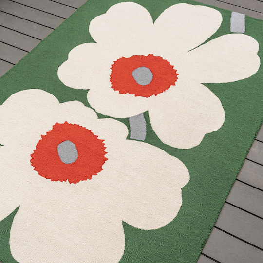 Marimekko Unikko 60th Anniversary 433007 Lucrat manual Covor De exterior Rectangular Verde