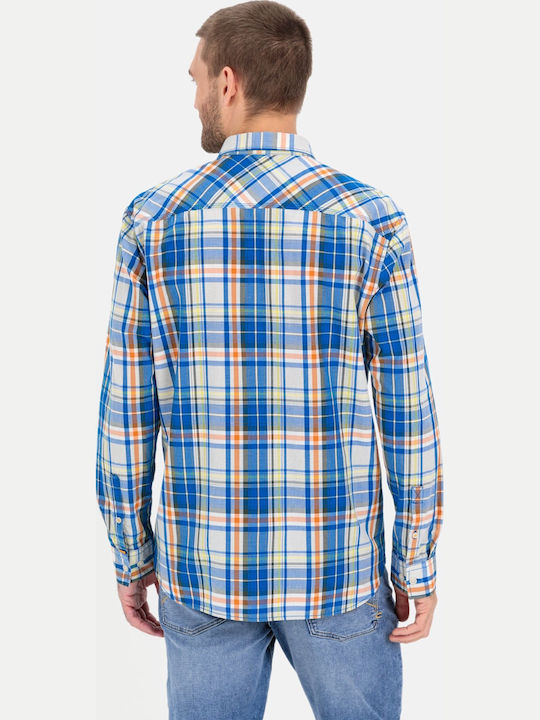 Long-sleeved Cotton Shirt Checked Blue