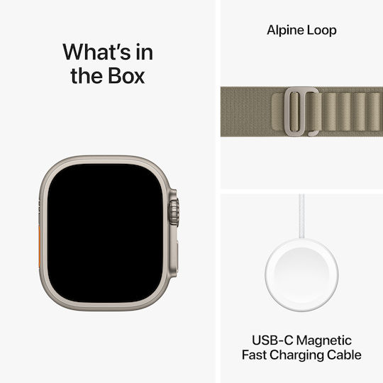 Apple Watch Ultra 2 Titanium 49mm Waterproof with eSIM and Heart Rate Monitor (Olive Alpine Loop - Medium)