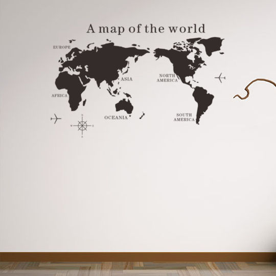 Decorative Sticker, Self-adhesive, World Map With Continents, Black, Original Deals