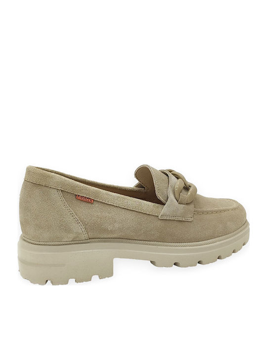 Δερμάτινα Γυναικεία Loafers σε Μπεζ Χρώμα