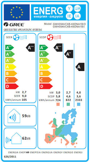 Gree Airy Klimaanlage Inverter 9000 BTU A+++ / A++ mit künstlicher Intelligenz Weiß