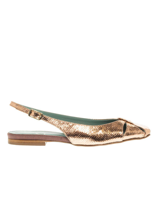 Paola d' Arcano Lederne Damen Ballerinas mit Riemen in Gold Farbe