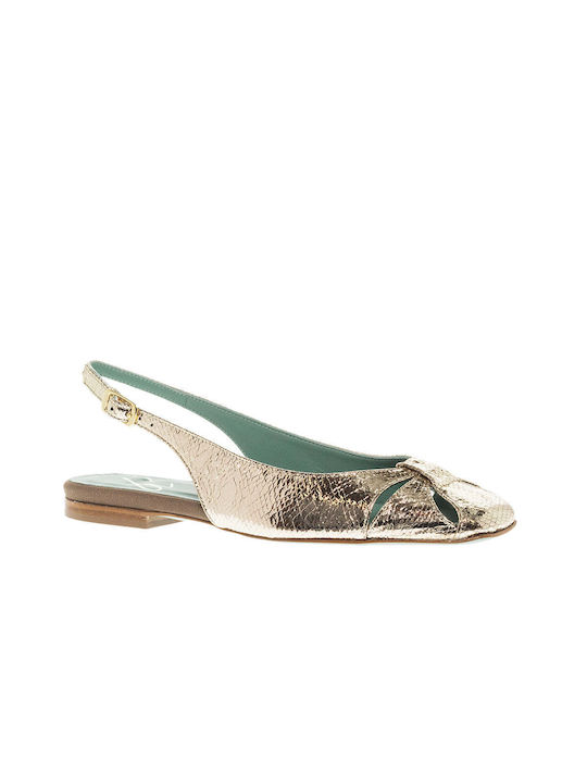 Paola d' Arcano Leather Ballerinas with Strap Gold