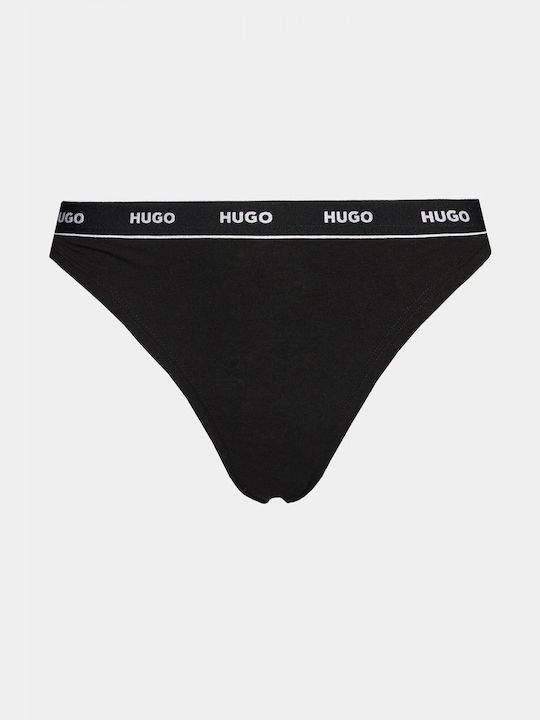 Hugo Boss Βαμβακερά Γυναικεία String 3Pack Μαυρο-ροζ-γαλαζιο