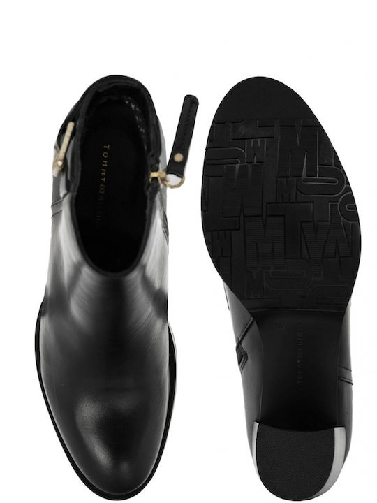 Leather Women's Ankle Boots with High Heel Black