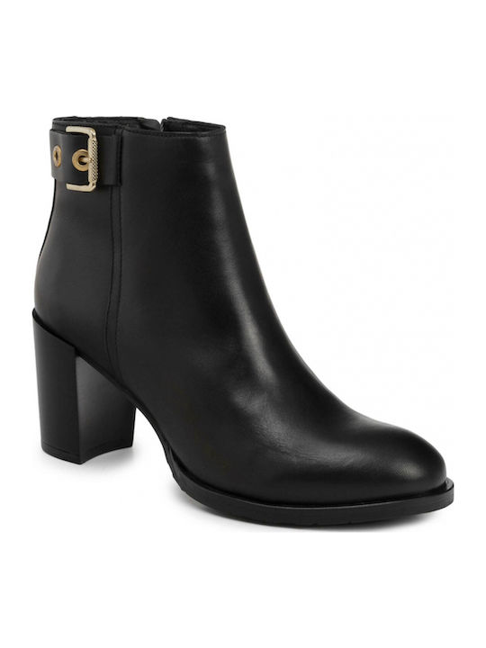 Leather Women's Ankle Boots with High Heel Black