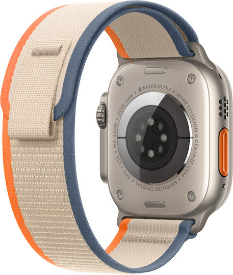 Apple Watch Ultra 2 Titanium 49mm Αδιάβροχο με eSIM και Παλμογράφο (Orange/Beige Trail Loop - S/M)