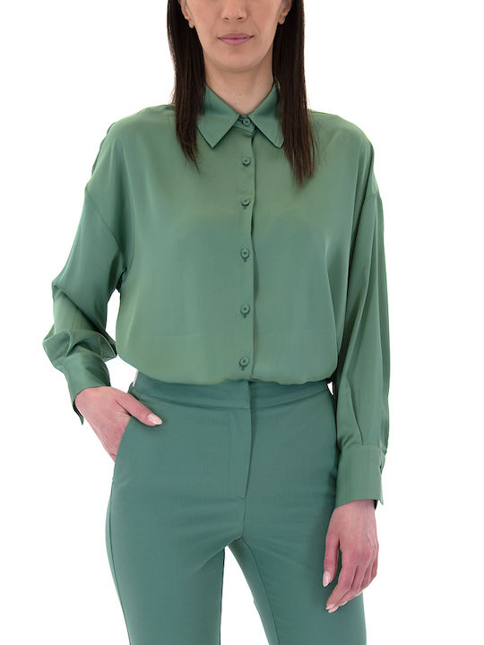 MY T Women's Satin Long Sleeve Shirt Green