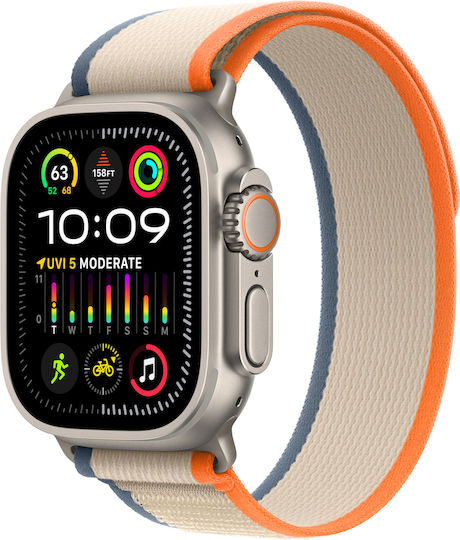 Apple Watch Ultra 2 Titanium 49mm Waterproof with eSIM and Heart Rate Monitor (Orange/Beige Trail Loop - M/L - M/L)