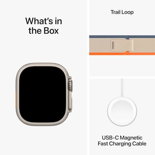 Apple Watch Ultra 2 Titanium 49mm Waterproof with eSIM and Heart Rate Monitor (Orange/Beige Trail Loop - M/L - M/L)