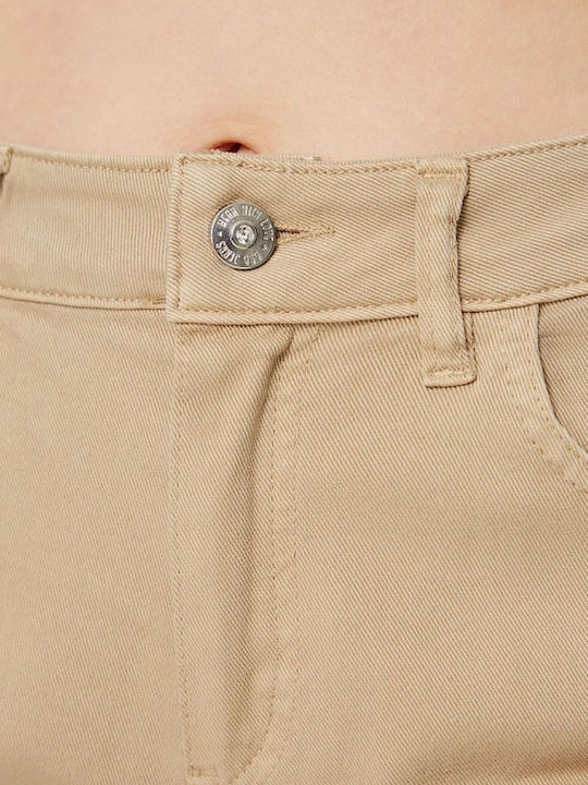 High Waist Women's Jean Trousers Flared in Regular Fit Beige