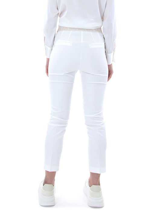 MY T Women's High-waisted Cotton Capri Trousers in Slim Fit White
