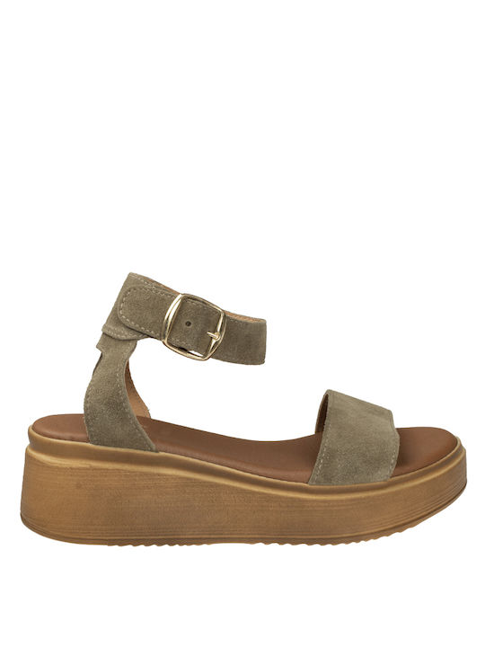 J&C Women's Suede Ankle Strap Platforms Khaki