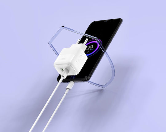 XO Charger Without Cable with USB-A Port and USB-C Port 20W Power Delivery Whites (L137)