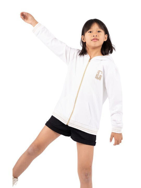 Kids Sweatshirt Cardigan with Hood and Pockets Ecru