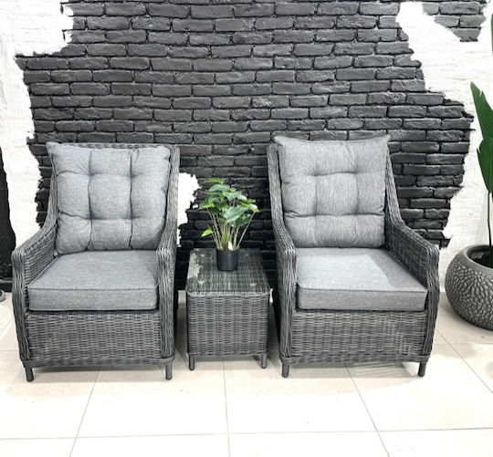 Living Room Set 3 Pieces Dark Grey with Pillows