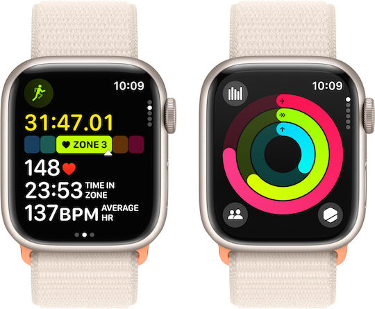 Apple Watch Series 9 Aluminium 41mm Waterproof with Heart Rate Monitor (Starlight with Starlight Sport Loop)
