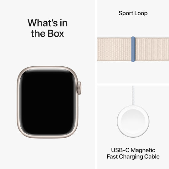 Apple Watch Series 9 Aluminium 41mm Waterproof with Heart Rate Monitor (Starlight with Starlight Sport Loop)