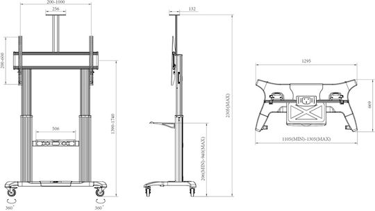 Multibrackets M Public Floorstand Dual Pillar 180 HD Suport TV pardoseală până la 100" și 90kg Negru