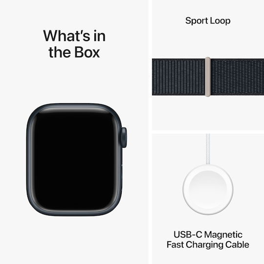 Apple Apple Watch Series 9 Aluminium 41mm Wasserdicht mit Herzfrequenzmesser Midnight Aluminium Gehäuse mit Sport Loop Midnight (S/M) - S/M