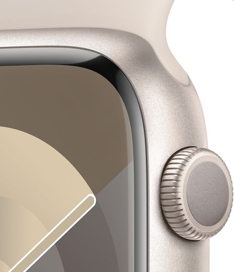 Apple Apple Watch Series 9 Aluminium 45mm Waterproof with Heart Rate Monitor Starlight with Starlight Sport Band S/M