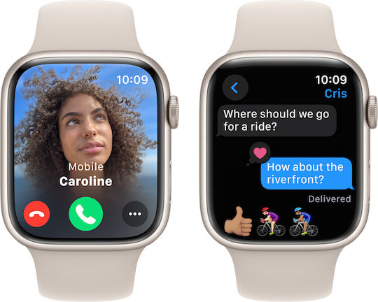 Apple Apple Watch Series 9 Aluminium 45mm Waterproof with Heart Rate Monitor Starlight with Starlight Sport Band S/M
