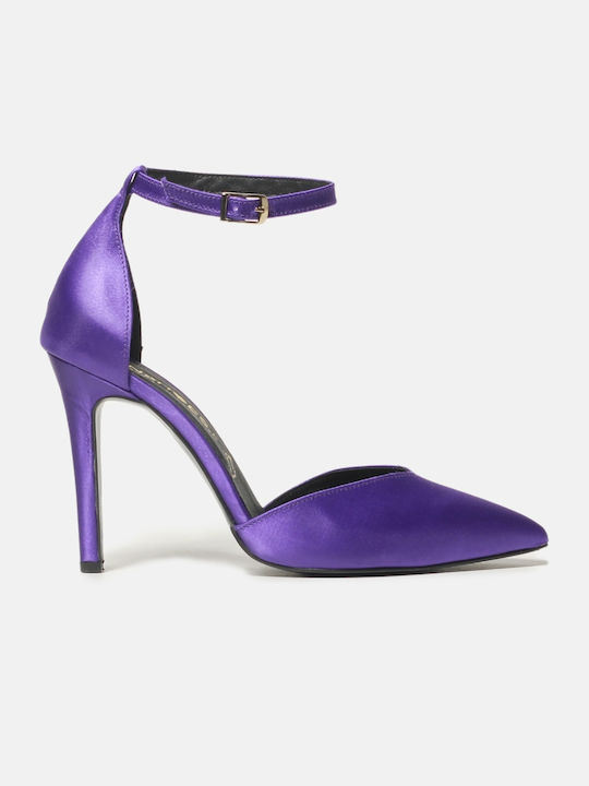 InShoes Leather Pointed Toe Purple Heels with Strap