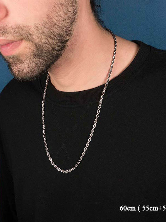 Jt Unisex Αλυσίδα Λαιμού Chain Ατσάλι Σχοινί 4mm Ασημί