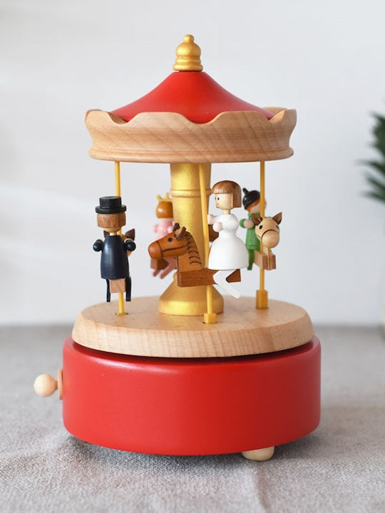 TS Collection Christmas Decorative Wooden Carousel with Music and Movement 11x11x11cm.